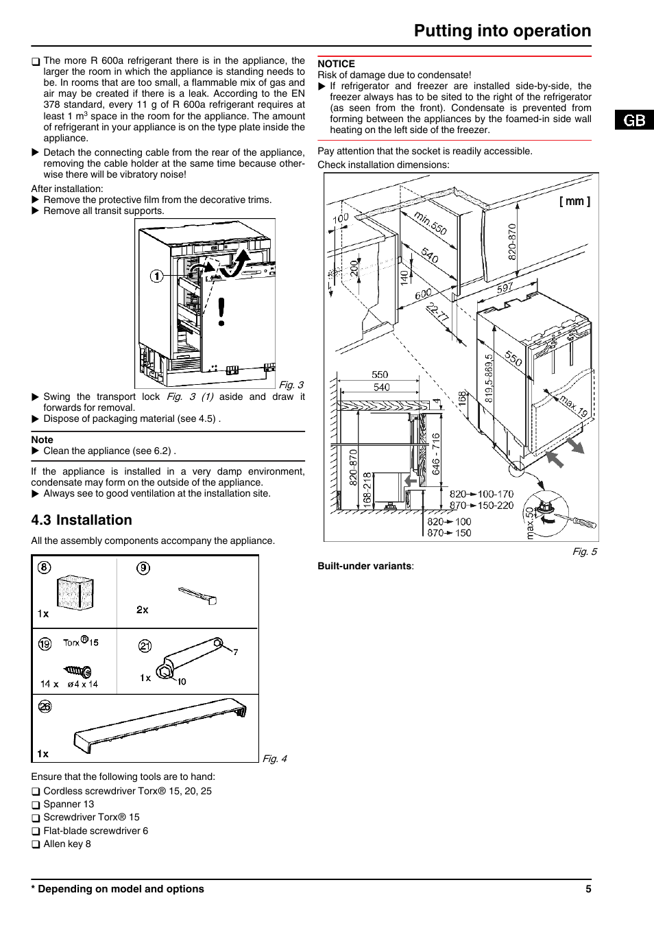 3installation, Putting into operation, 3 installation | Liebherr UIK 1550 Premium User Manual | Page 5 / 14
