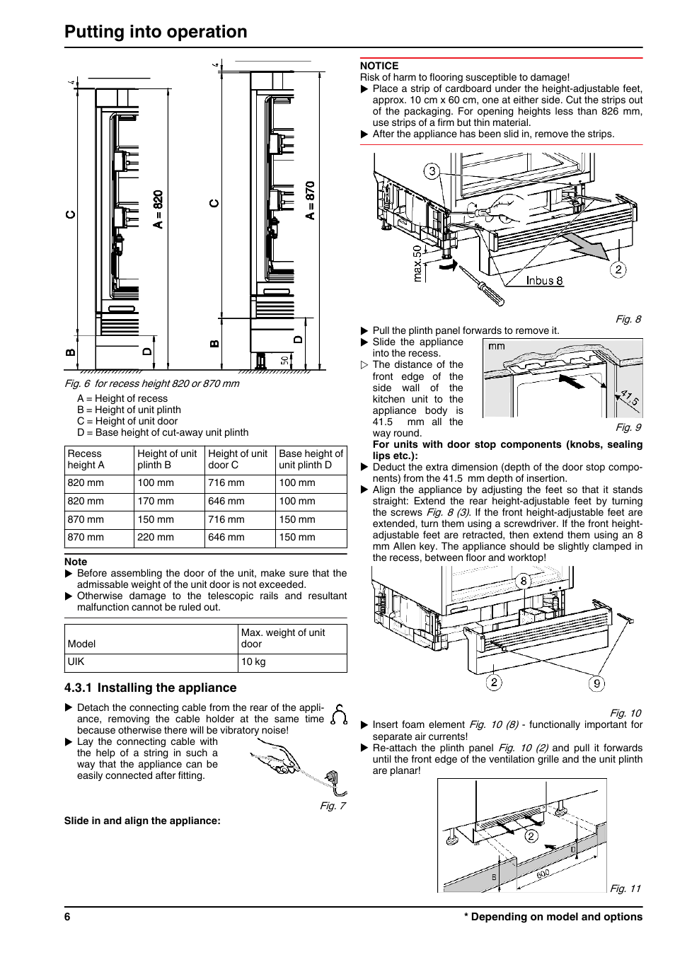 1installing the appliance, Putting into operation | Liebherr UIK 1550 Premium User Manual | Page 6 / 14