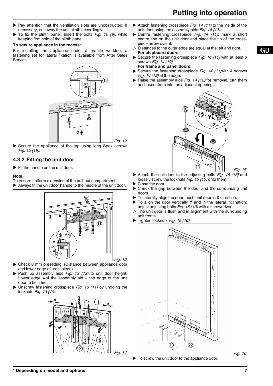 2fitting the unit door, Putting into operation | Liebherr UIK 1550 Premium User Manual | Page 7 / 14