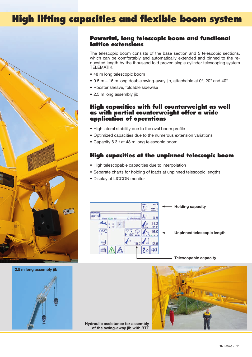 High lifting capacities and flexible boom system, High capacities at the unpinned telescopic boom | Liebherr LTM 1060-3.1 User Manual | Page 11 / 16