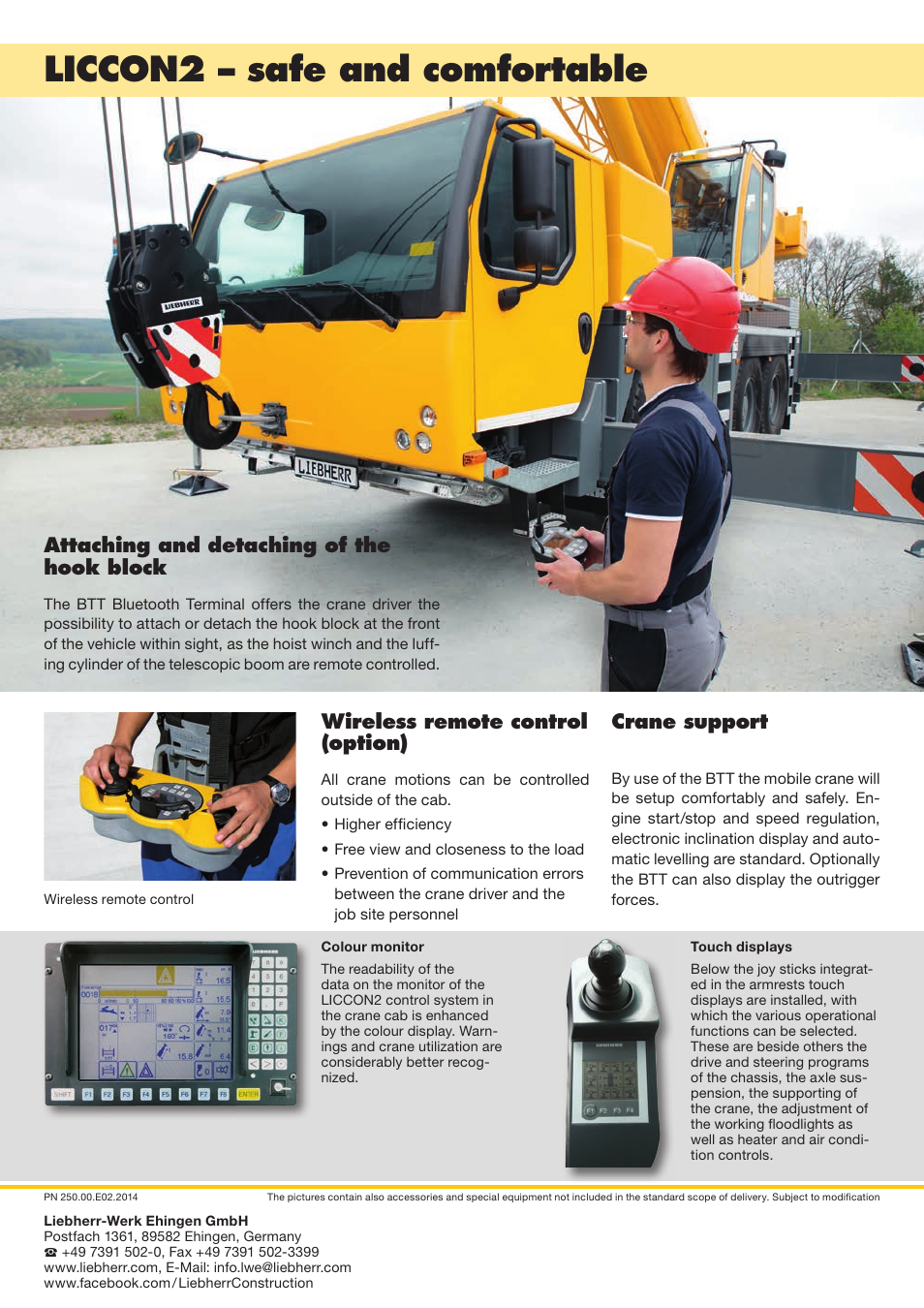 Liccon2 – safe and comfortable, Wireless remote control (option), Attaching and detaching of the hook block | Crane support | Liebherr LTM 1060-3.1 User Manual | Page 16 / 16