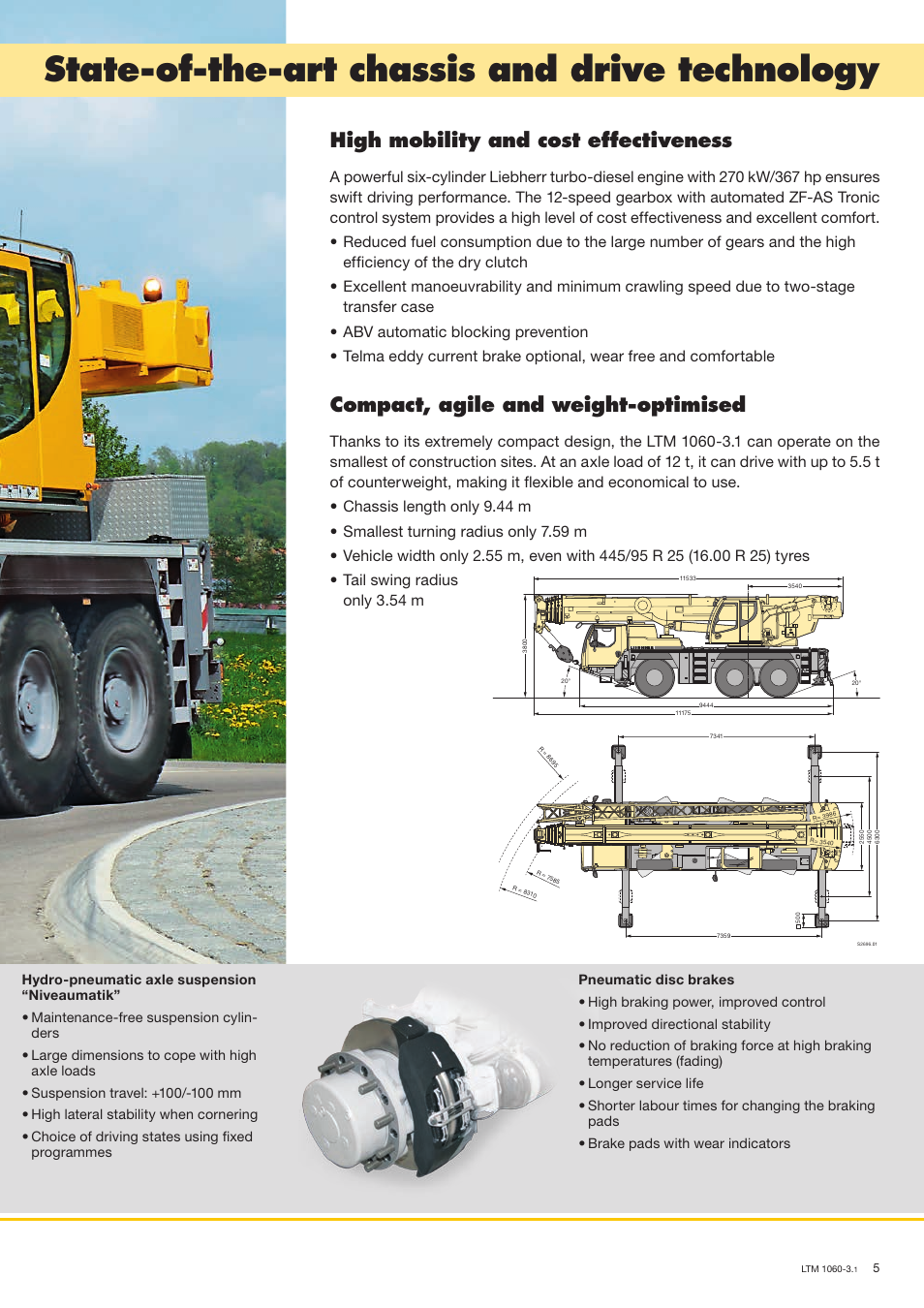 State-of-the-art chassis and drive technology, High mobility and cost effectiveness, Compact, agile and weight-optimised | Liebherr LTM 1060-3.1 User Manual | Page 5 / 16