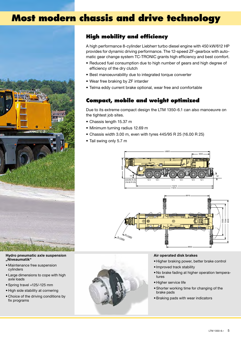 Most modern chassis and drive technology, High mobility and efficiency, Compact, mobile and weight optimized | Liebherr LTM 1350-6.1 User Manual | Page 5 / 18