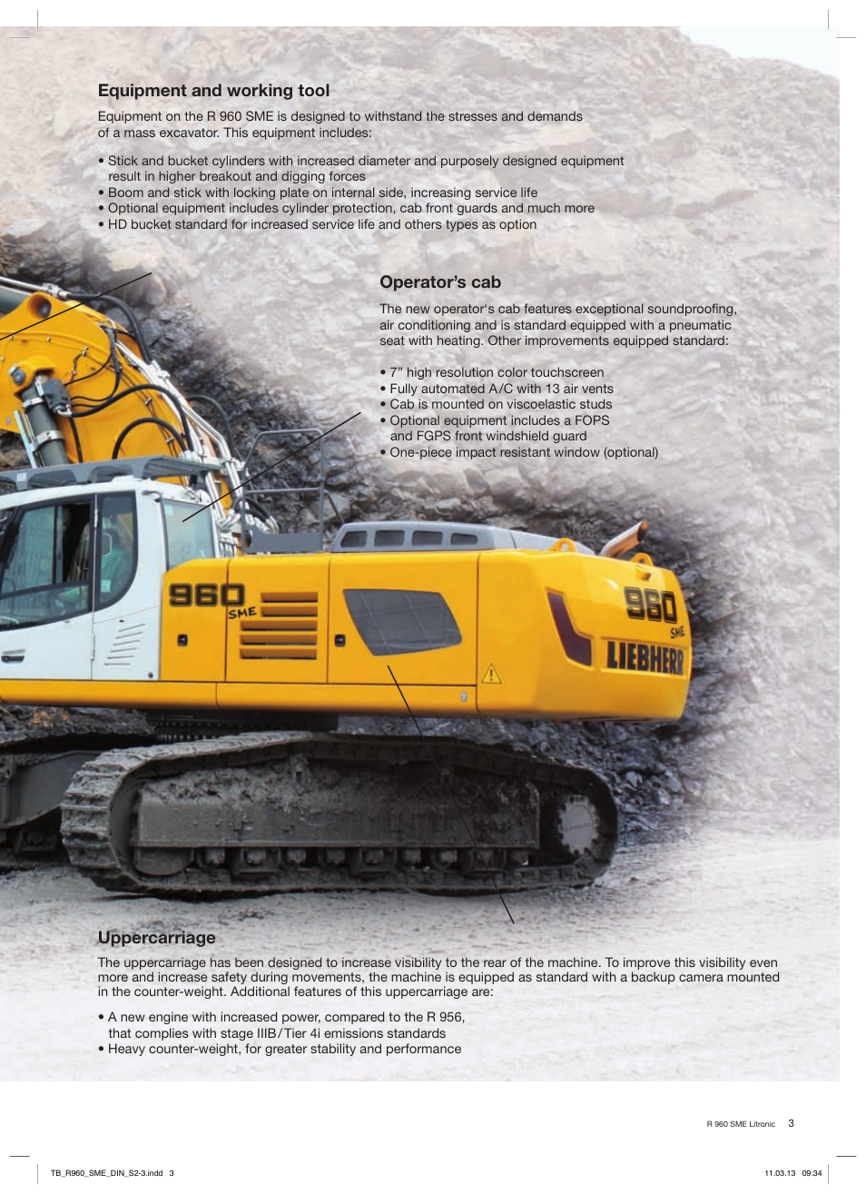 Uppercarriage, Operator’s cab, Equipment and working tool | Liebherr R 960 SME User Manual | Page 3 / 12