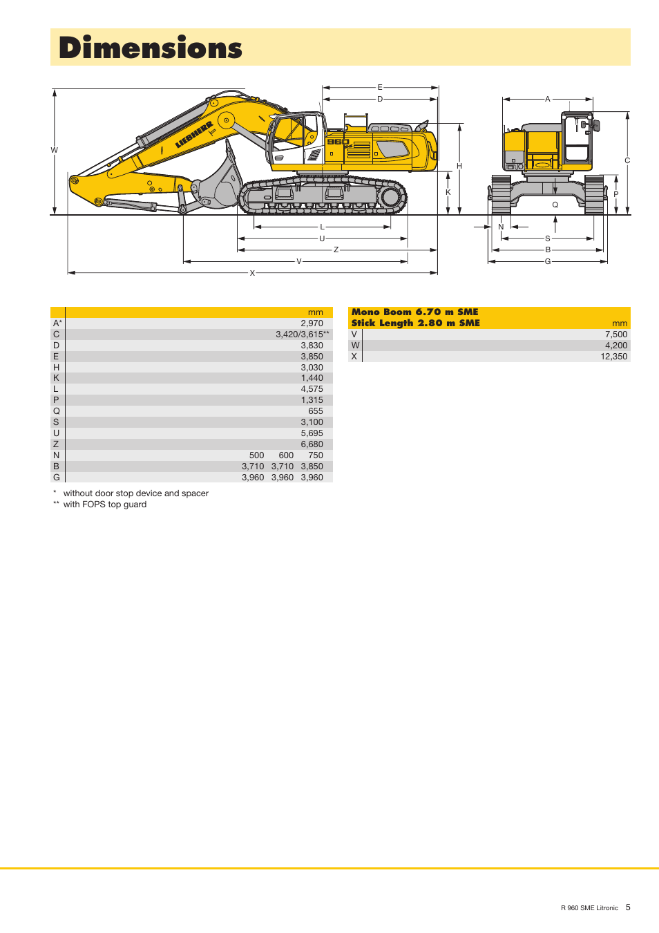 Dimensions | Liebherr R 960 SME User Manual | Page 5 / 12
