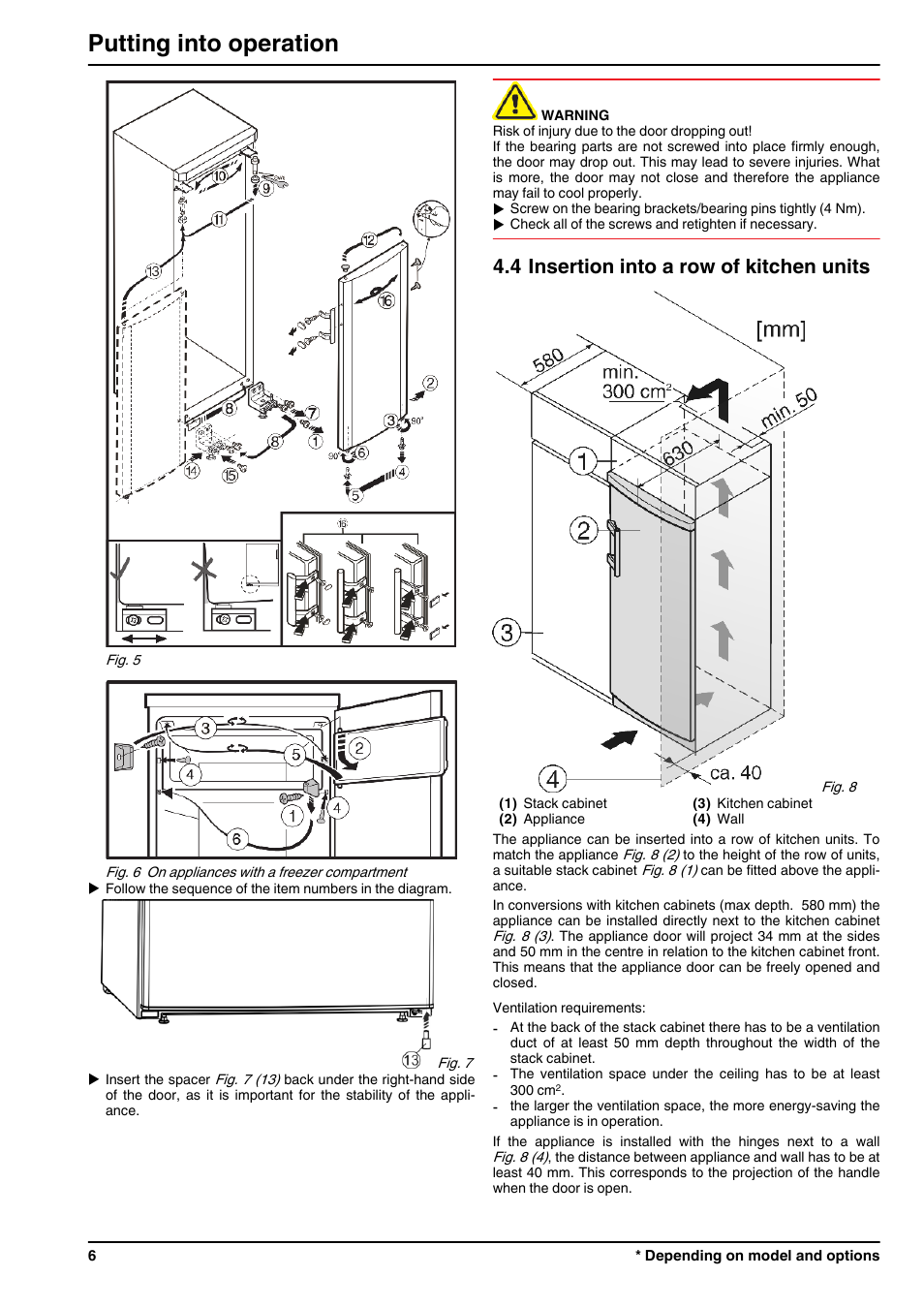 4insertion into a row of kitchen units, Putting into operation, 4 insertion into a row of kitchen units | Liebherr K 2734 Comfort User Manual | Page 6 / 12