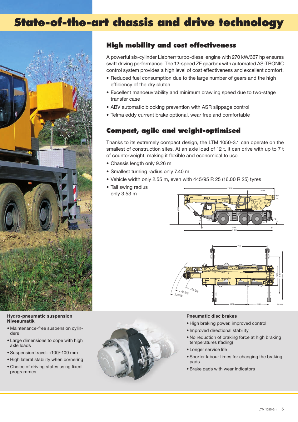 State-of-the-art chassis and drive technology, High mobility and cost effectiveness, Compact, agile and weight-optimised | Liebherr LTM 1050-3.1 User Manual | Page 5 / 16