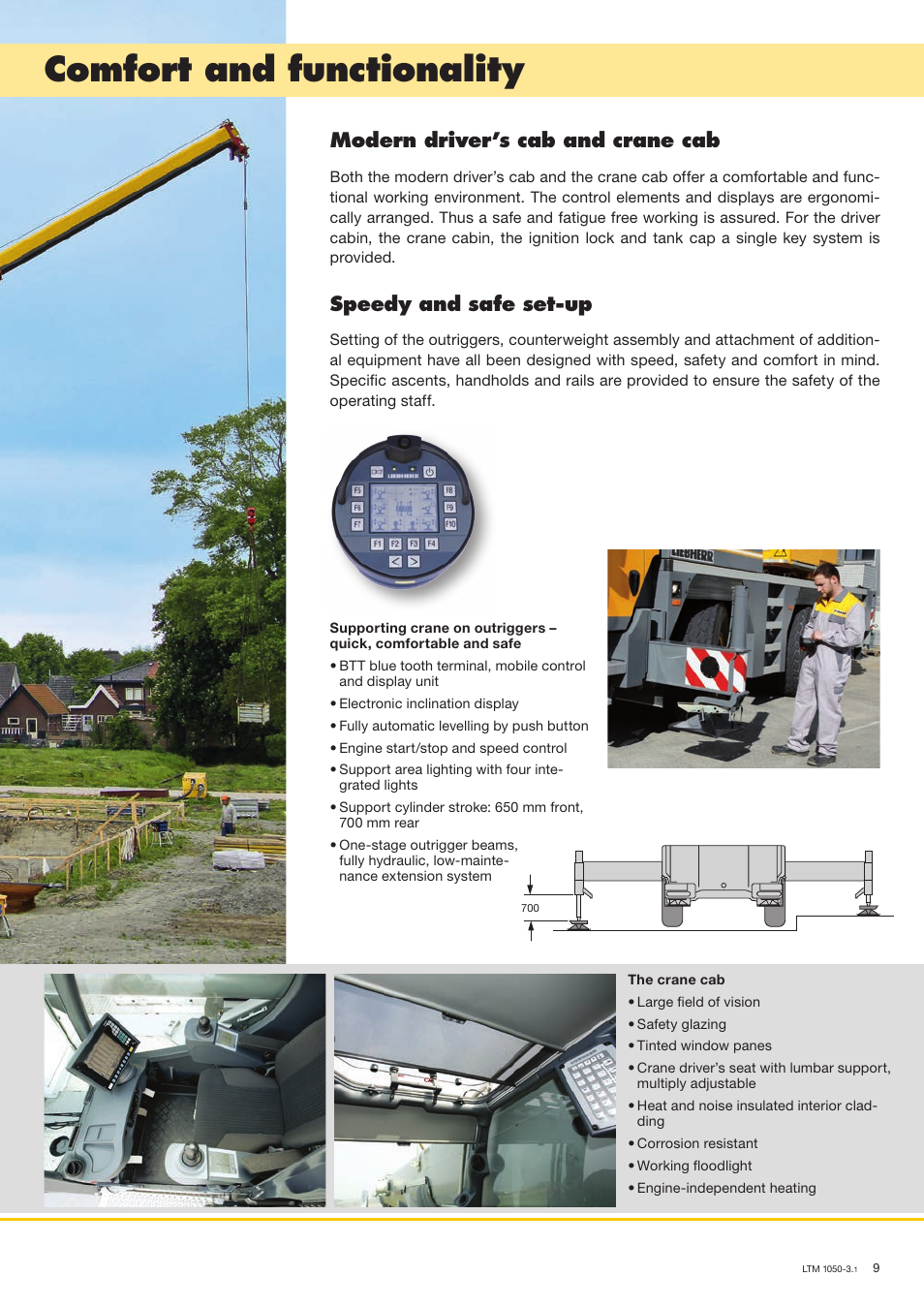 Comfort and functionality, Modern driver’s cab and crane cab, Speedy and safe set-up | Liebherr LTM 1050-3.1 User Manual | Page 9 / 16