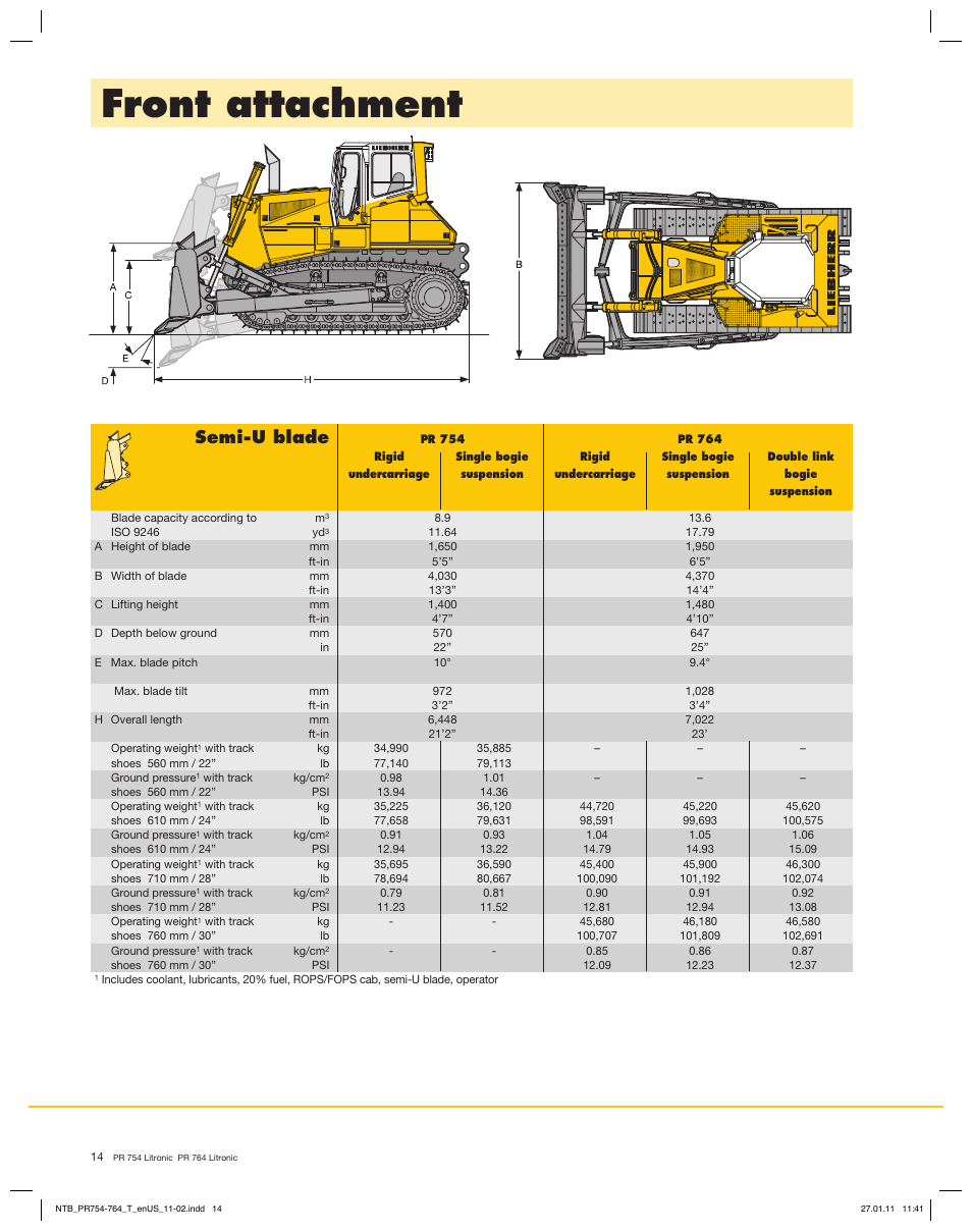 Front attachment, Semi-u blade | Liebherr PR 754 Litronic User Manual | Page 14 / 18