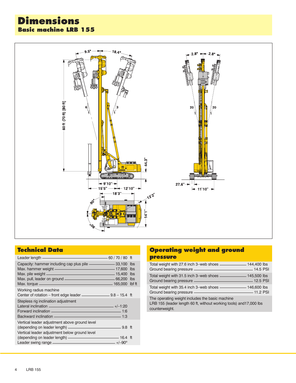 Dimensions, Technical data | Liebherr LRB 155 User Manual | Page 4 / 12
