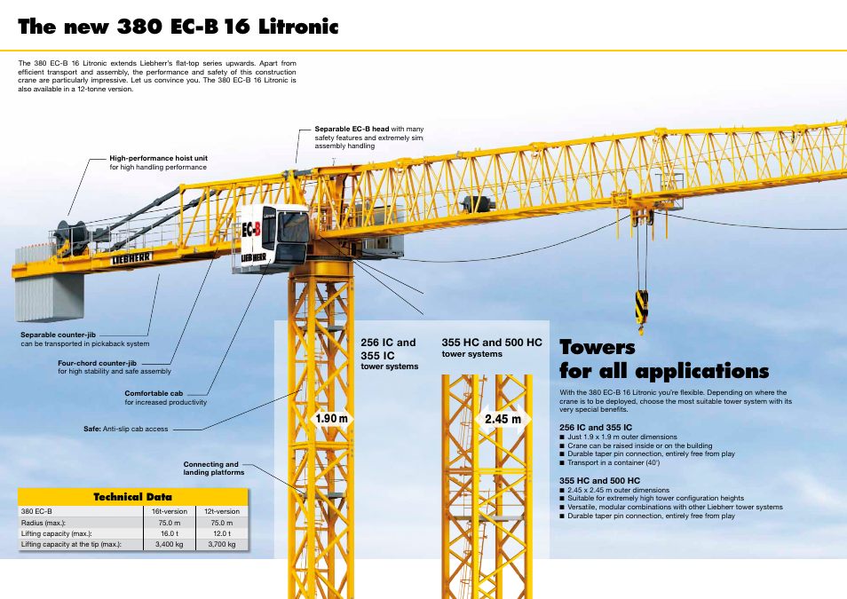 The new ec-b head, Towers for all applications, Even more benefit | 45 m, 90 m | Liebherr 380 EC-B 16 Litronic User Manual | Page 2 / 4