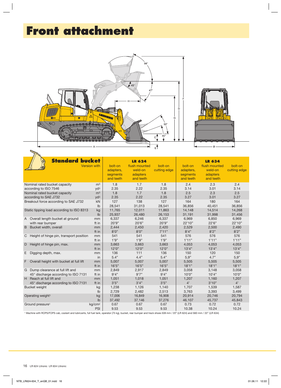 Front attachment, Standard bucket | Liebherr LR 634 Litronic User Manual | Page 16 / 20