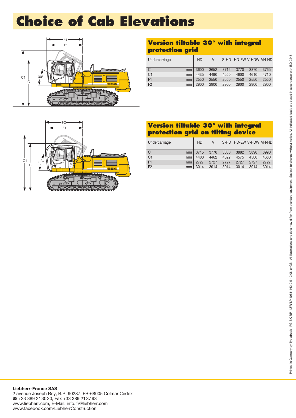 Choice of cab elevations, Version tiltable 30° with integral protection grid | Liebherr R 954 C Litronic Demolition User Manual | Page 12 / 12