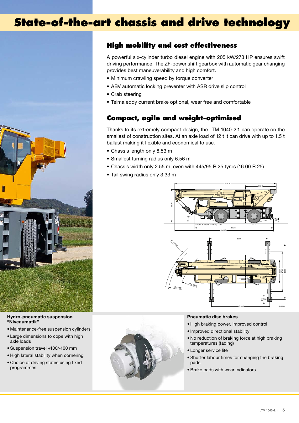 State-of-the-art chassis and drive technology, High mobility and cost effectiveness, Compact, agile and weight-optimised | Liebherr LTM 1040-2.1 User Manual | Page 5 / 16