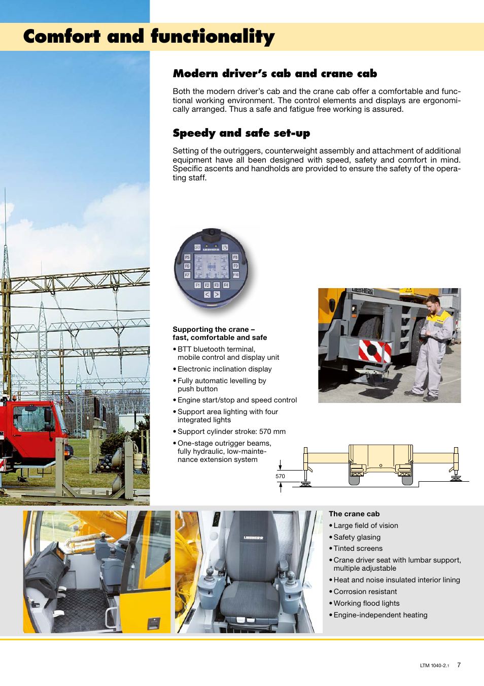 Comfort and functionality, Modern driver’s cab and crane cab, Speedy and safe set-up | Liebherr LTM 1040-2.1 User Manual | Page 7 / 16