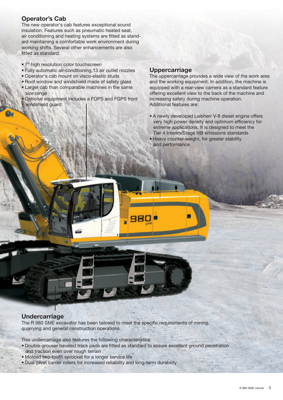 Uppercarriage, Undercarriage, Operator’s cab | Liebherr R 980 SME User Manual | Page 3 / 16