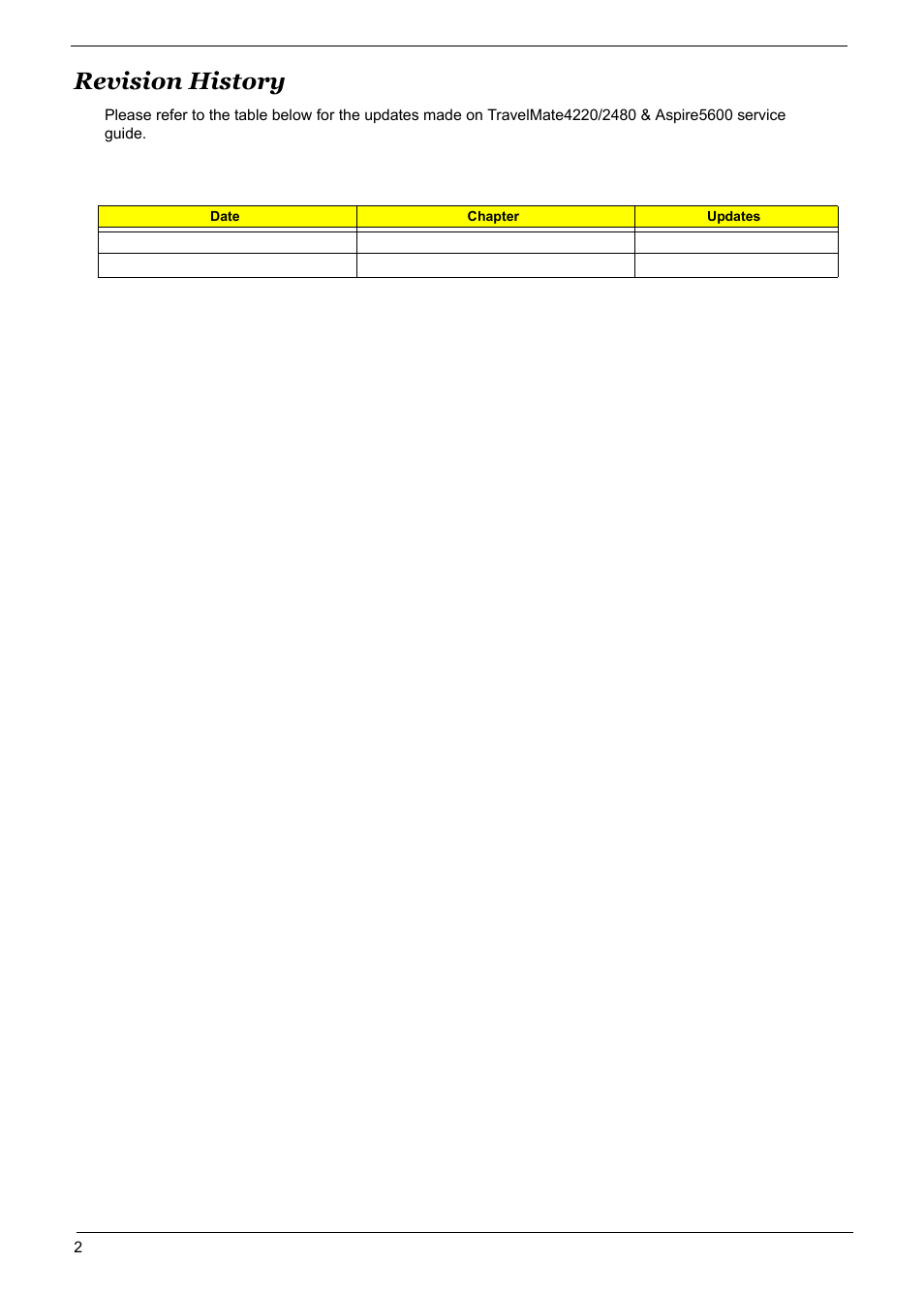 Revision history | Acer 5600 User Manual | Page 2 / 129