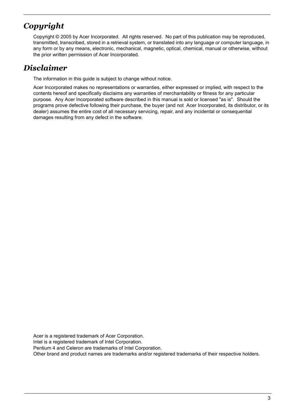 Copyright, Disclaimer | Acer 5600 User Manual | Page 3 / 129