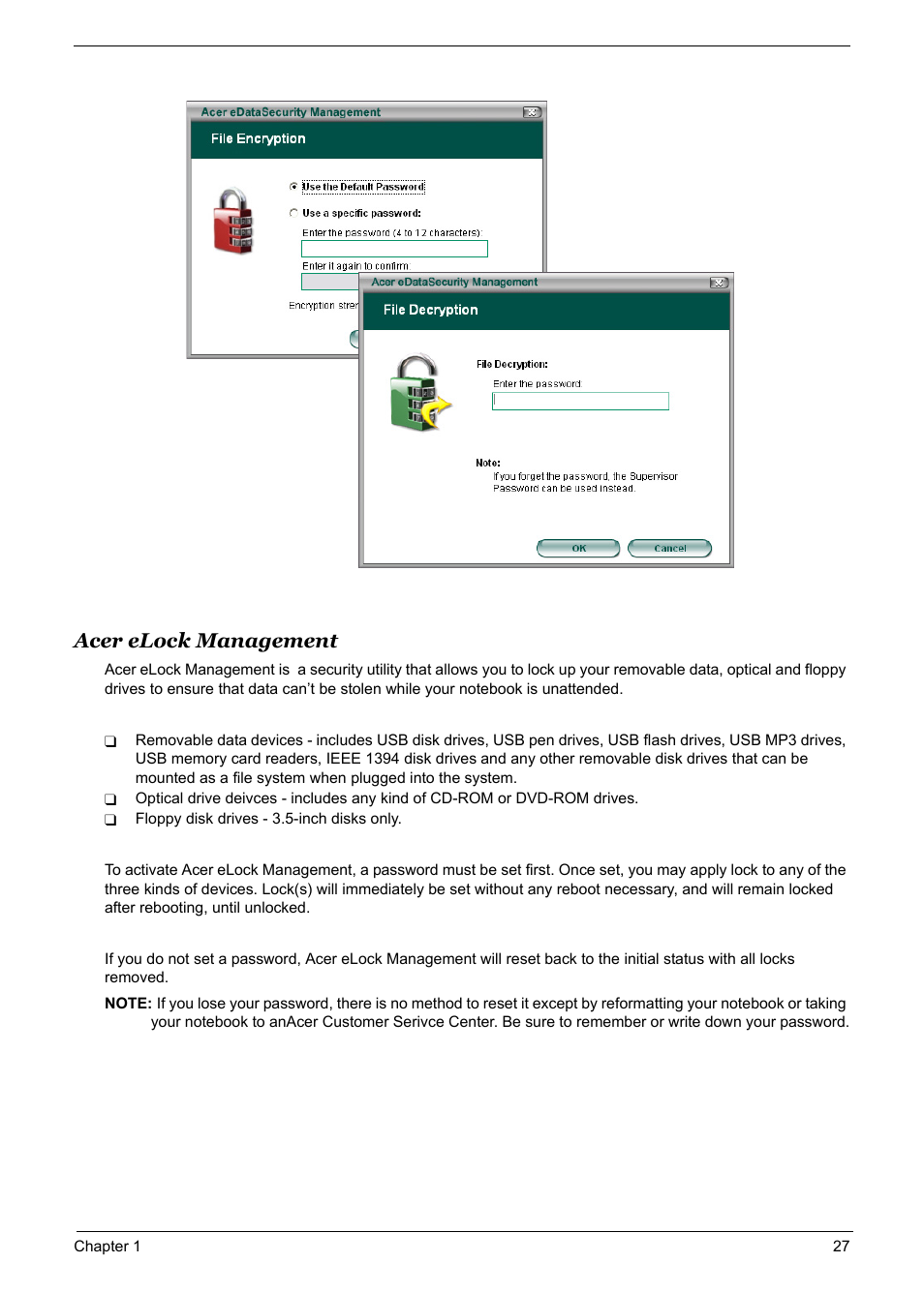 Acer elock management | Acer 5600 User Manual | Page 33 / 129