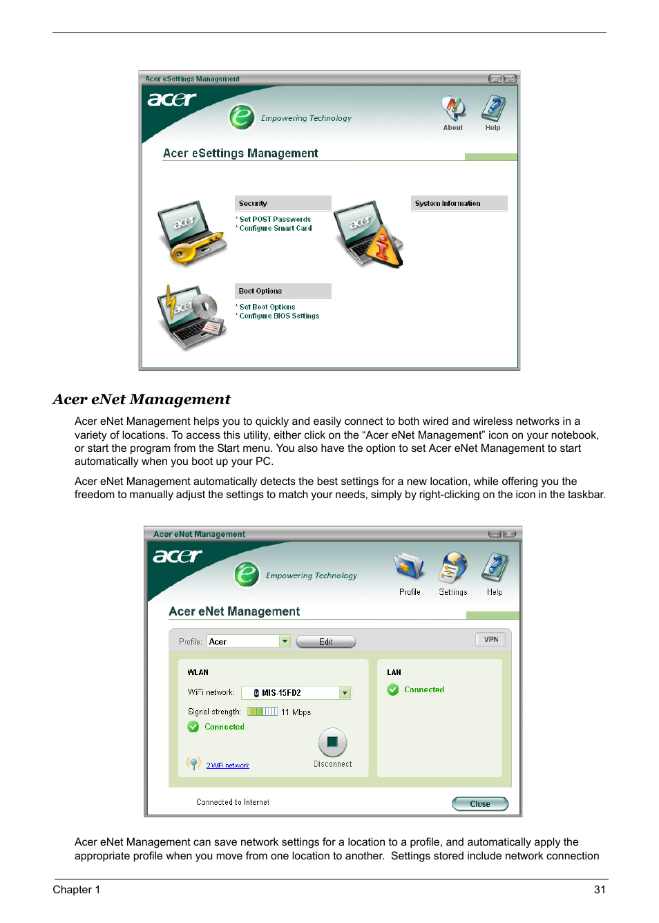 Acer enet management | Acer 5600 User Manual | Page 37 / 129