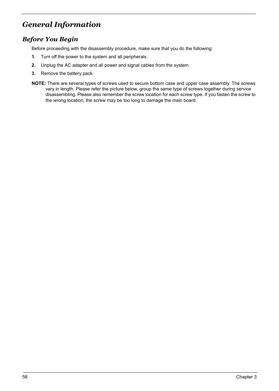 General information, Before you begin, General information 58 | Acer 5600 User Manual | Page 65 / 129