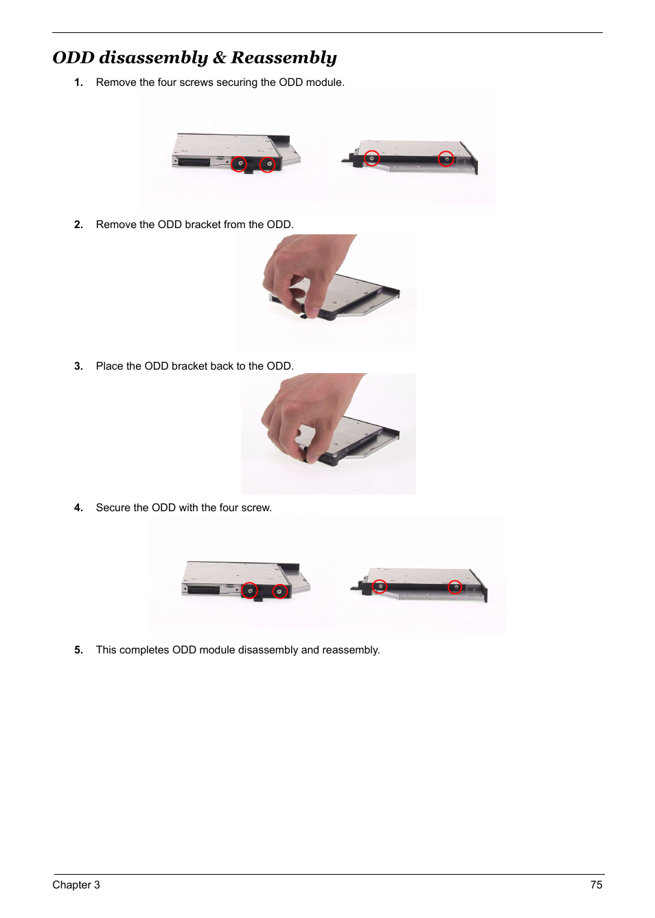 Odd disassembly & reassembly, Odd disassembly & reassembly 75 | Acer 5600 User Manual | Page 82 / 129