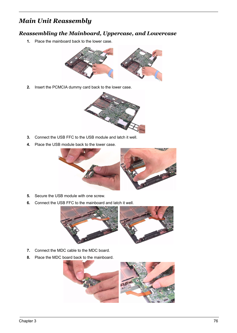 Main unit reassembly, Main unit reassembly 76 | Acer 5600 User Manual | Page 84 / 129