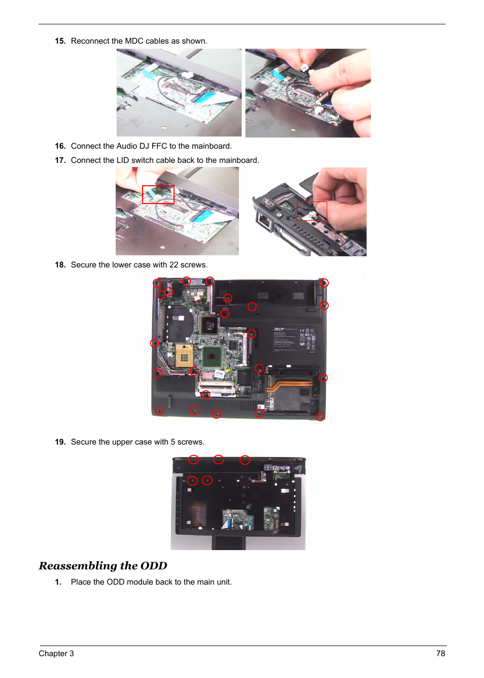 Reassembling the odd | Acer 5600 User Manual | Page 86 / 129