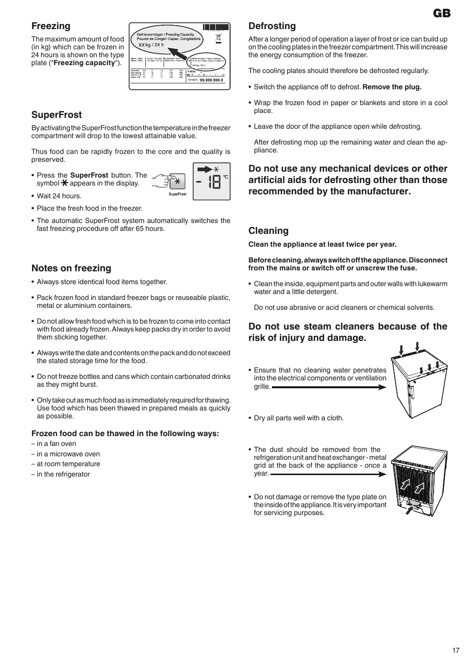 Superfrost, Freezing, Defrosting | Liebherr GGU 1500 Premium User Manual | Page 7 / 11