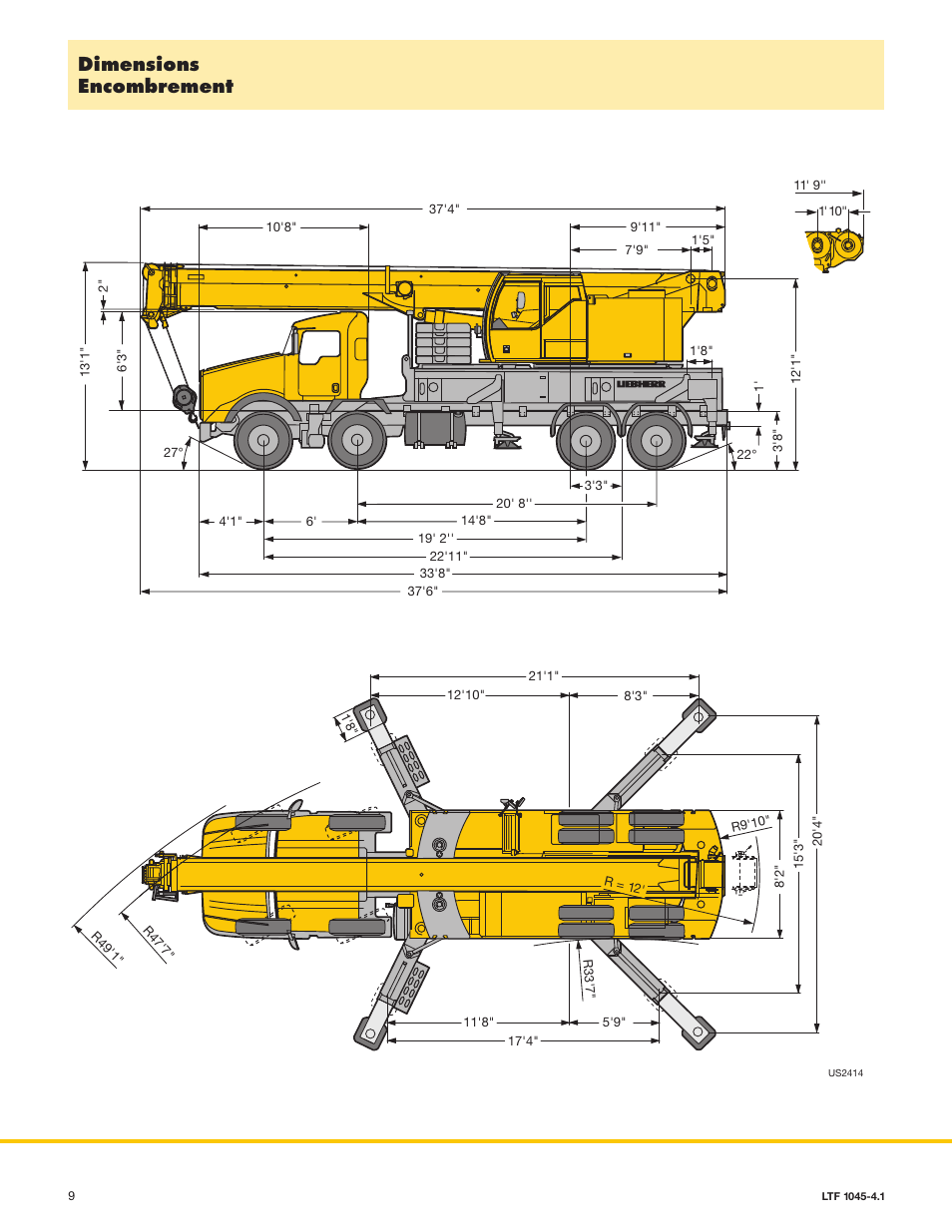 Dimensions encombrement | Liebherr LTF 1045-4.1 Kenworth User Manual | Page 9 / 14