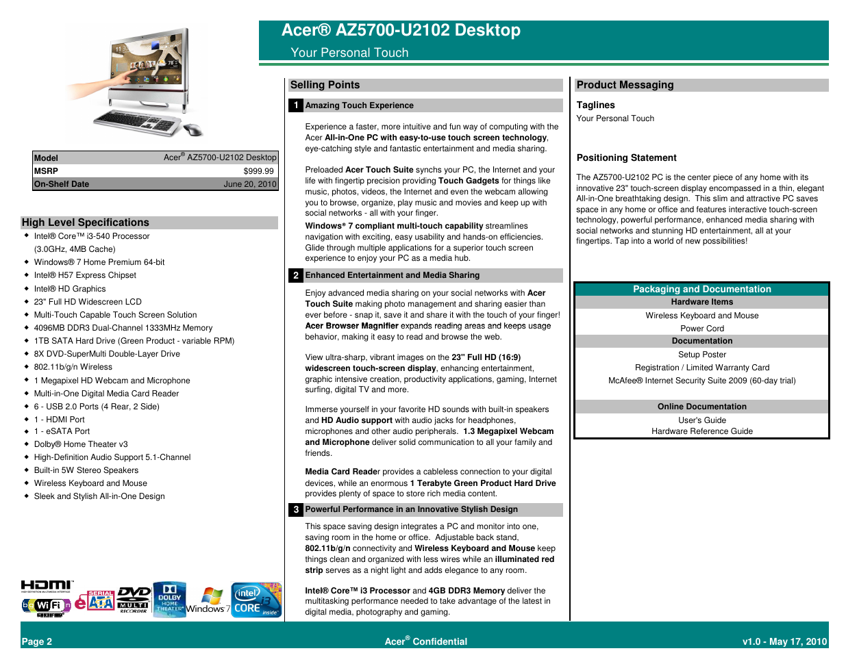 Your personal touch | Acer AZ5700-U2102 Desktop BTS 2010 User Manual | Page 2 / 3