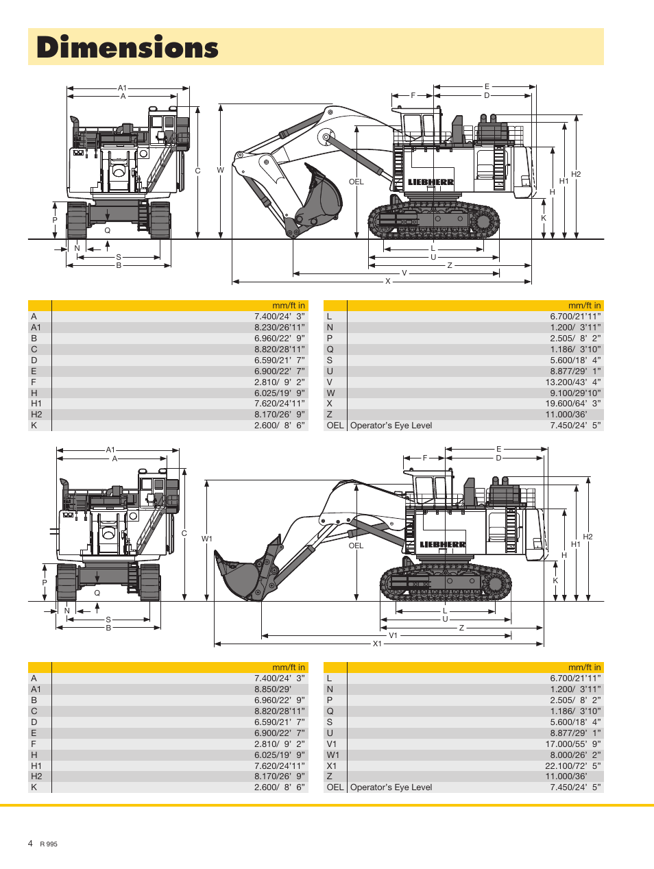 Dimensions | Liebherr R 995 User Manual | Page 4 / 10