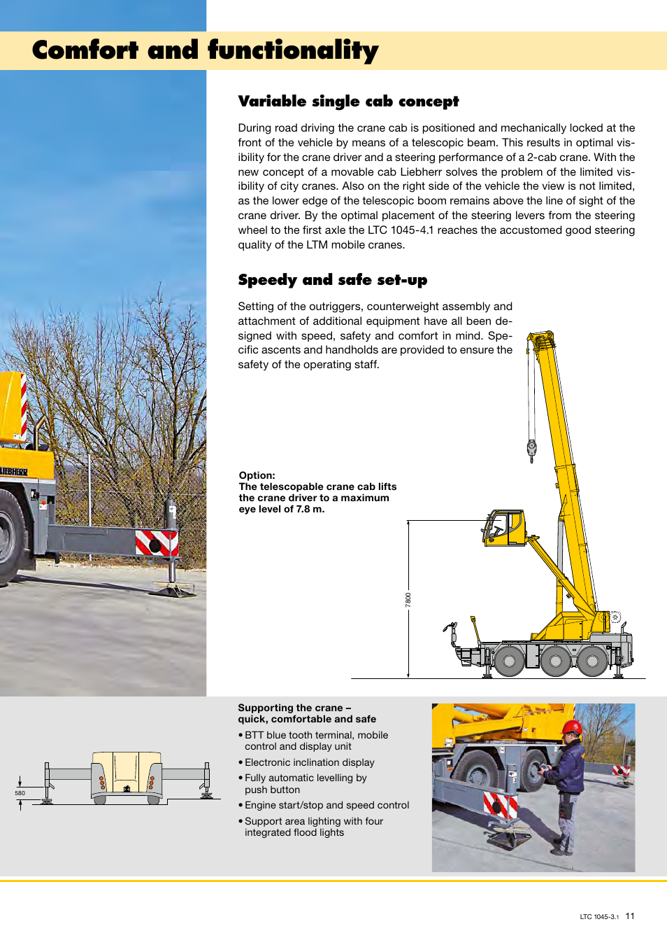 Comfort and functionality, Variable single cab concept, Speedy and safe set-up | Liebherr LTC 1045-3.1 User Manual | Page 11 / 18