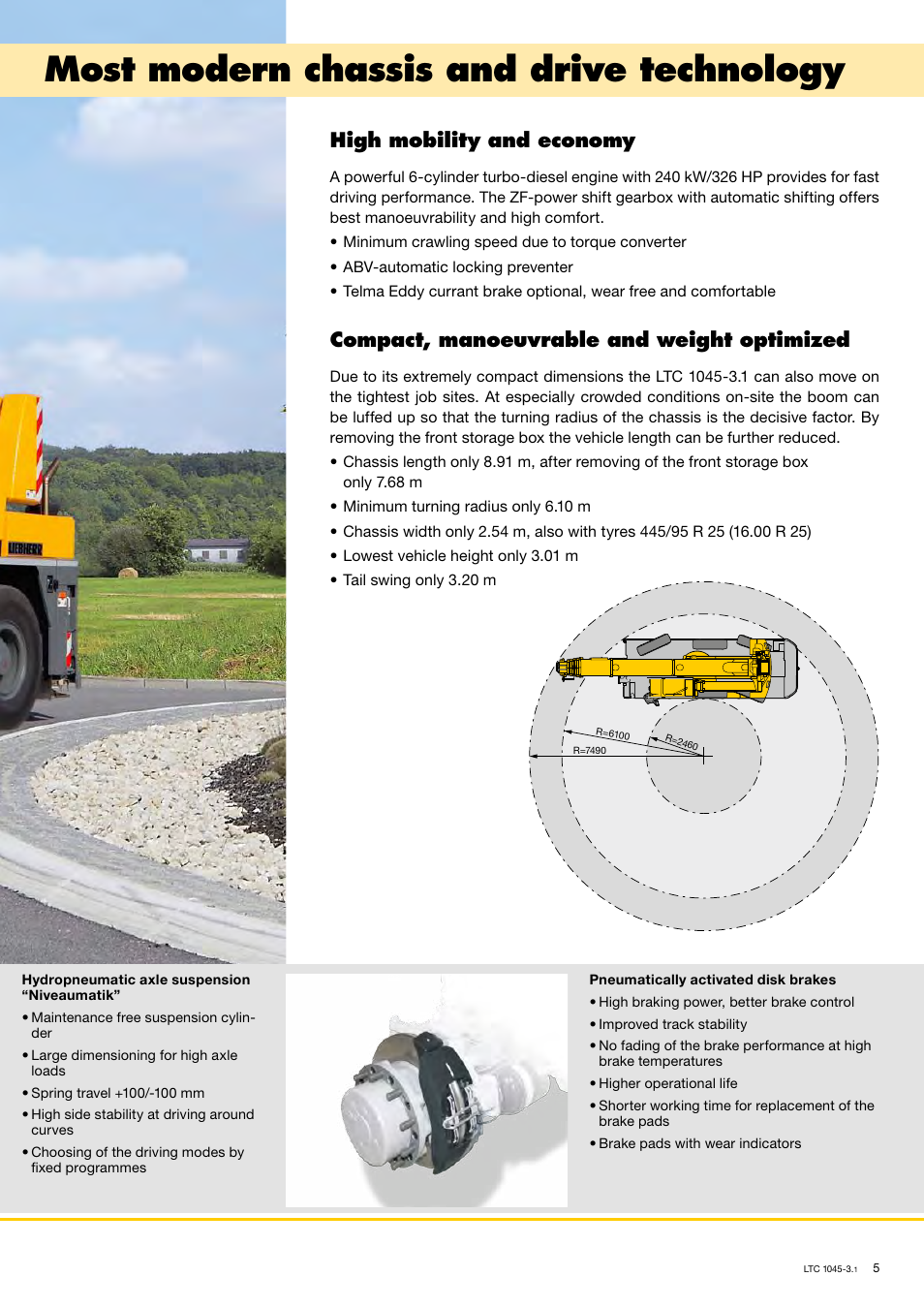 Most modern chassis and drive technology, High mobility and economy, Compact, manoeuvrable and weight optimized | Liebherr LTC 1045-3.1 User Manual | Page 5 / 18