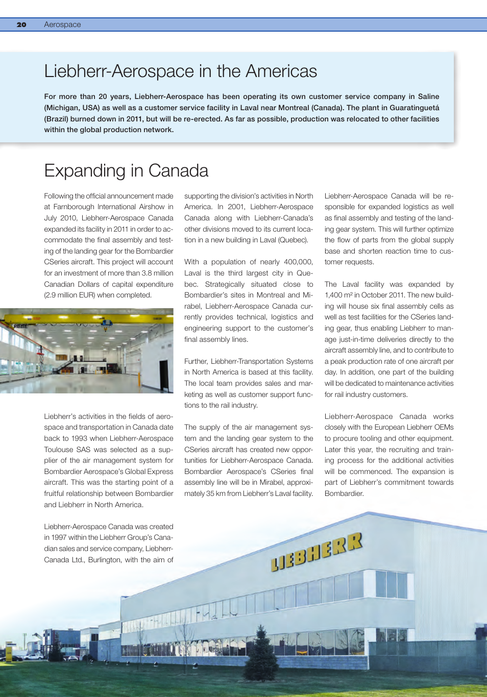 Liebherr-aerospace in the americas, Expanding in canada | Liebherr Downloads User Manual | Page 20 / 36