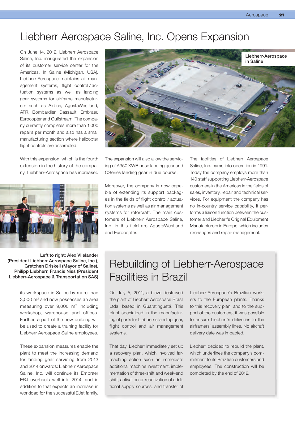 Liebherr aerospace saline, inc. opens expansion | Liebherr Downloads User Manual | Page 21 / 36