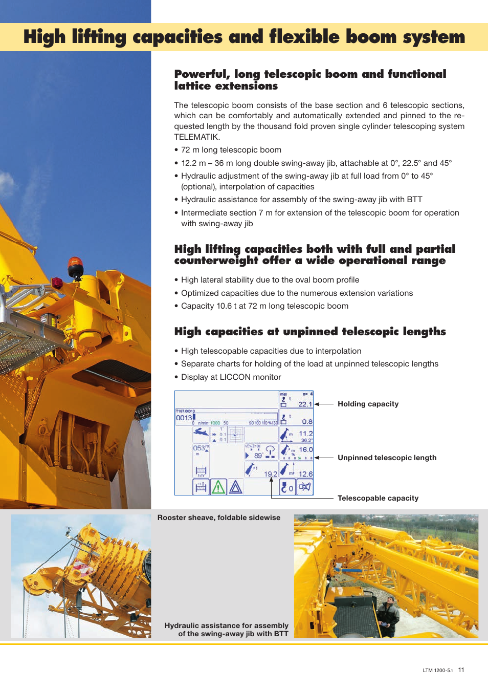 High lifting capacities and flexible boom system, High capacities at unpinned telescopic lengths | Liebherr LTM 1200-5.1 User Manual | Page 11 / 18