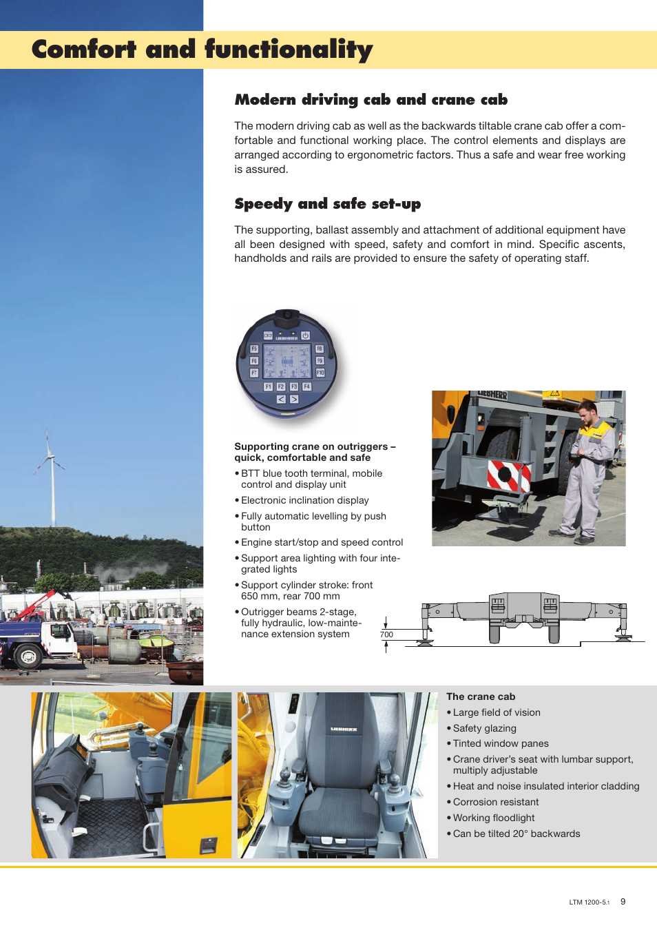 Comfort and functionality, Modern driving cab and crane cab, Speedy and safe set-up | Liebherr LTM 1200-5.1 User Manual | Page 9 / 18