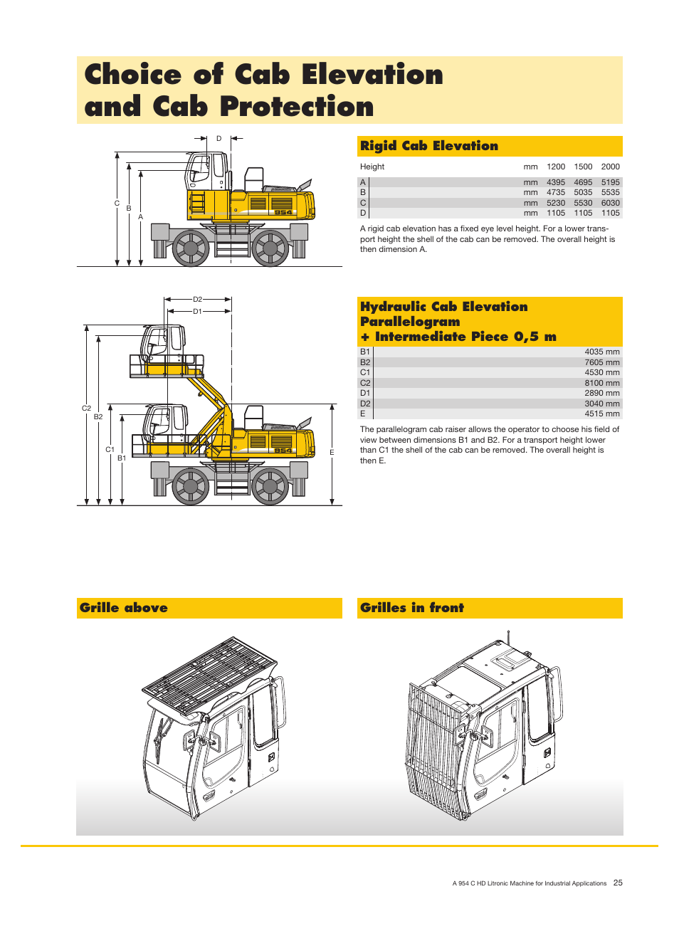 Choice of cab elevation and cab protection, Grille above grilles in front rigid cab elevation | Liebherr A 954 C HD Litronic Material Handler User Manual | Page 25 / 28