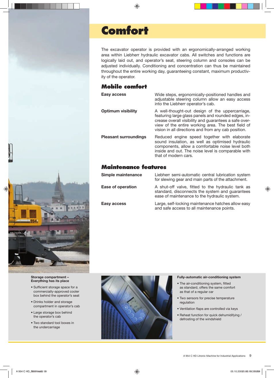 Comfort, Mobile comfort, Maintenance features | Liebherr A 954 C HD Litronic Material Handler User Manual | Page 9 / 28