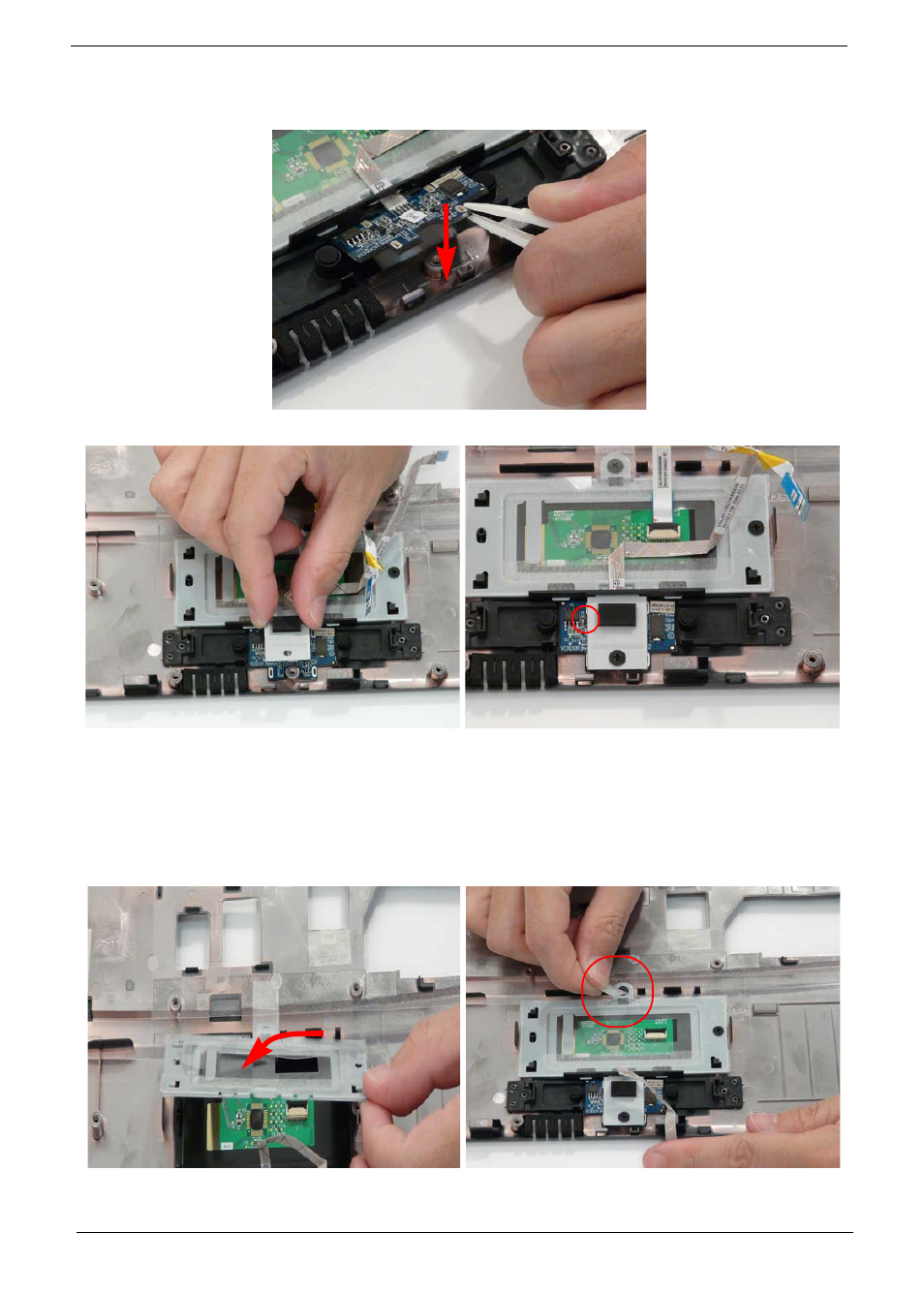 Replacing the finger print reader, Replacing the touch pad bracket | Acer 4730 User Manual | Page 120 / 194