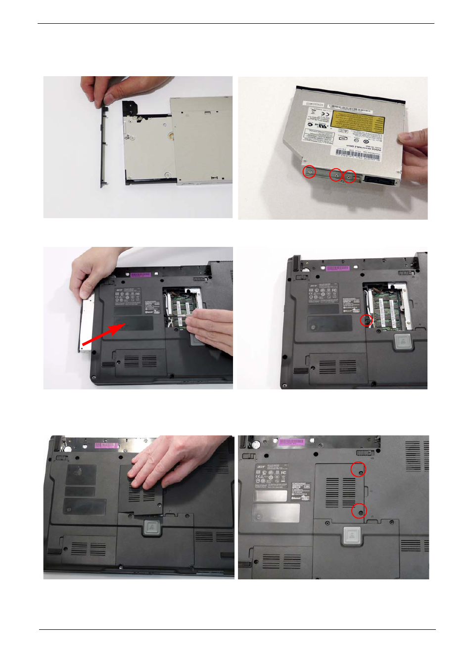 Replacing the odd module, Replacing the lower covers | Acer 4730 User Manual | Page 131 / 194