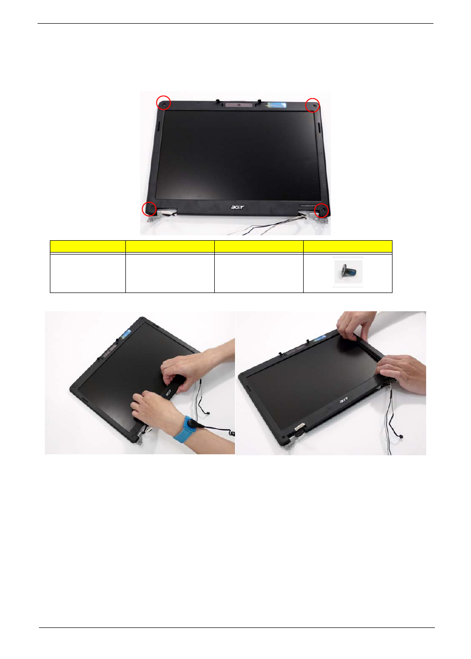 Removing the lcd bezel | Acer 4730 User Manual | Page 99 / 194