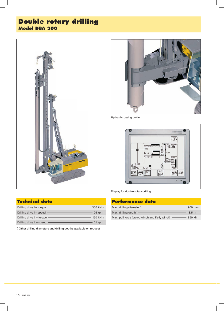 Double rotary drilling, Model dba 300, Technical data | Performance data | Liebherr LRB 255 User Manual | Page 10 / 16