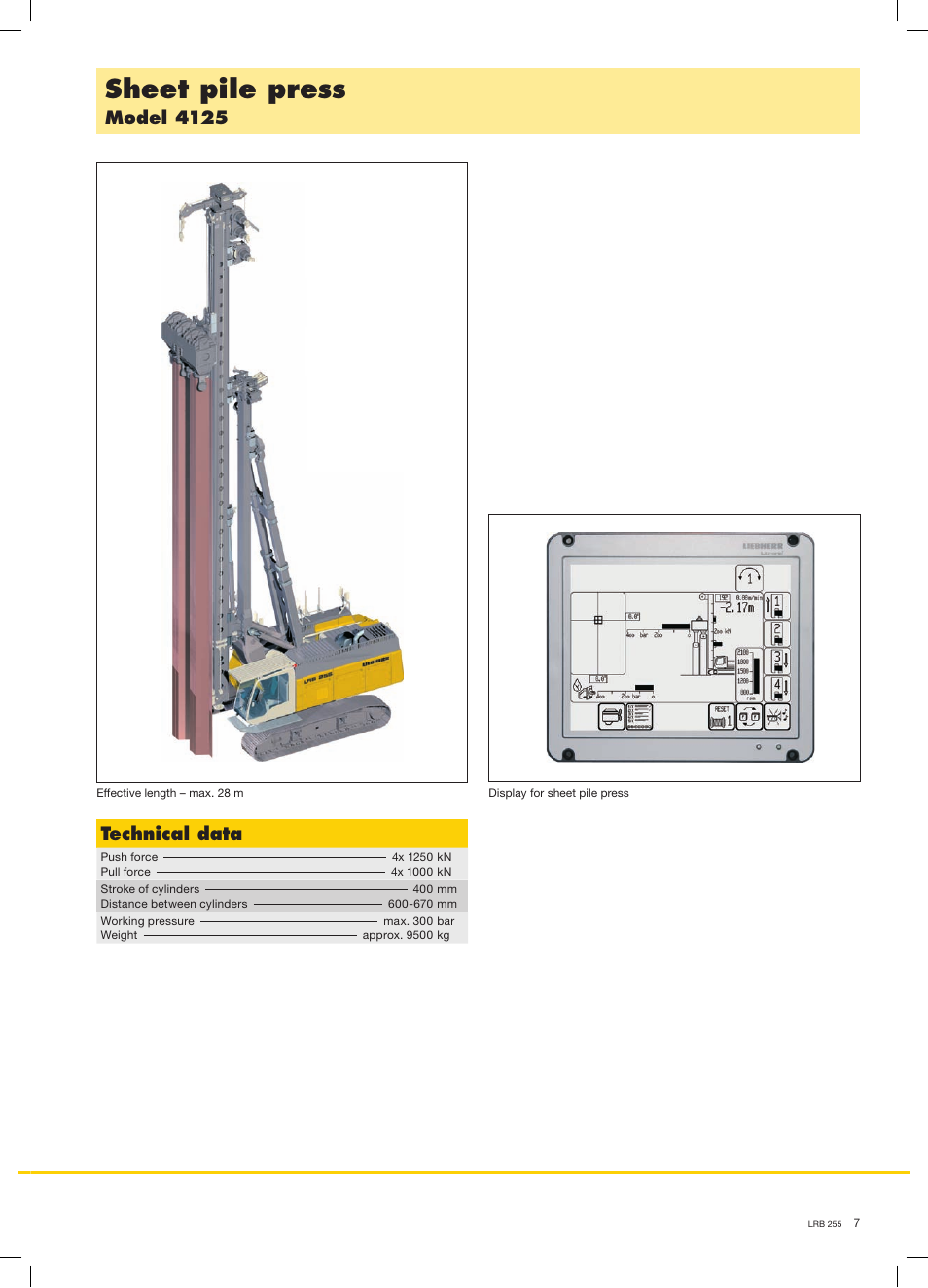 Sheet pile press, Model 4125, Technical data | Liebherr LRB 255 User Manual | Page 7 / 16