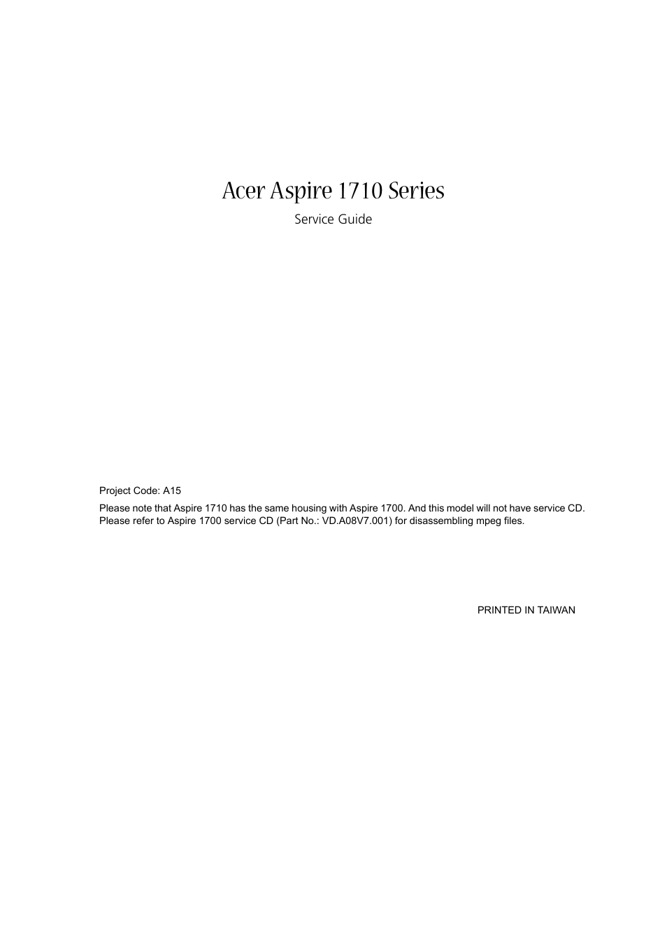 Acer 1710 User Manual | 118 pages