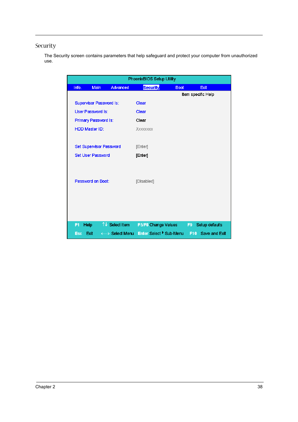 Security | Acer 1710 User Manual | Page 47 / 118