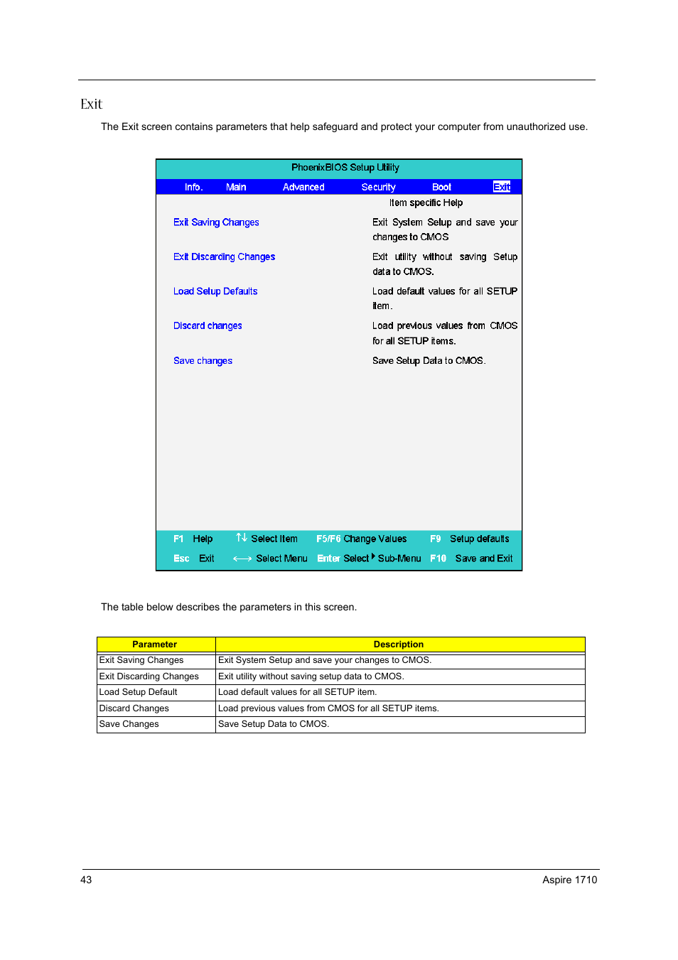 Exit | Acer 1710 User Manual | Page 52 / 118