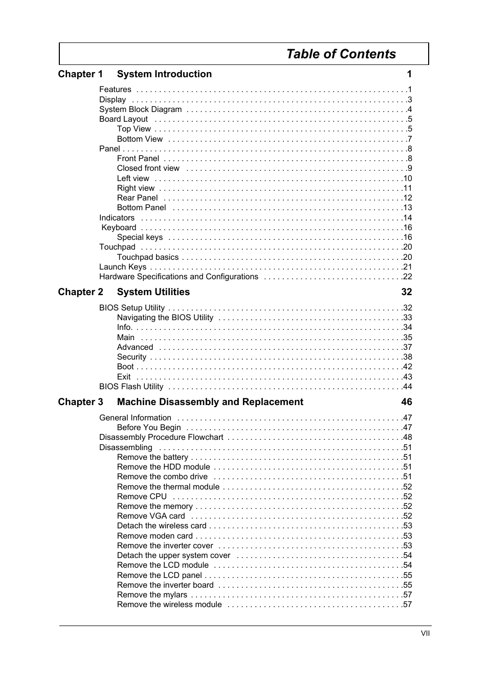 Acer 1710 User Manual | Page 7 / 118