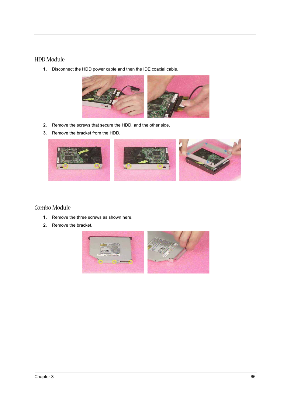 Hdd module, Combo module | Acer 1710 User Manual | Page 75 / 118